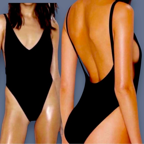 NWOT NASTY GAL Ribbed Open Back Black One Piece Swimsuit. Size Small 🏝️ - Picture 2 of 10